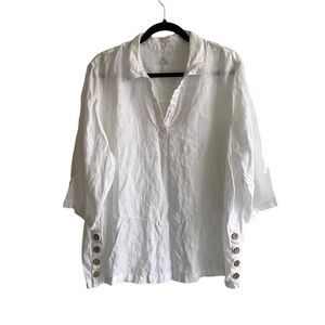 SIGRID OLSEN Linen Oversized Popover Tunic Blouse White 1X